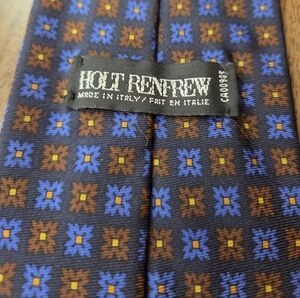 Holt Renfrew Blue Brown Patterned Silk Tie